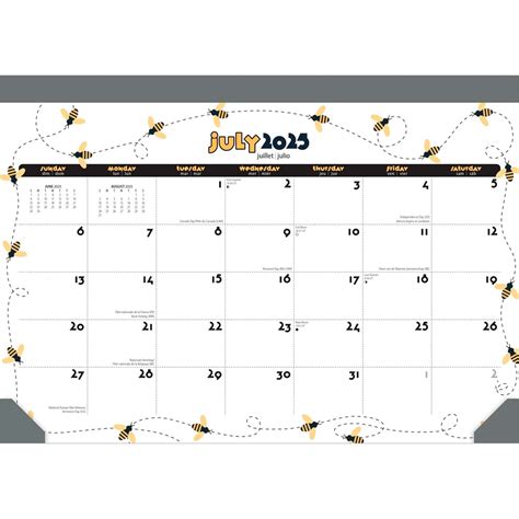 2025-2026 Plato Busy Bees 14" x 10" Academic Monthly Desk Pad Calendar