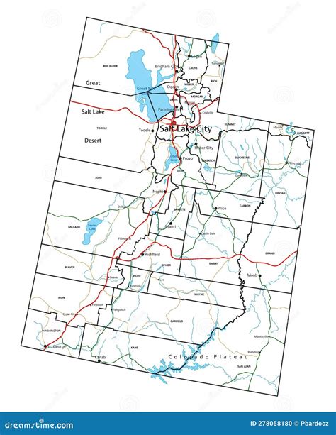 Utah road and highway map. stock illustration. Illustration of avenue