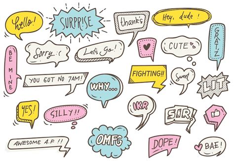 Premium Vector Set Of Cute Speech Bubble With Text In Doodle Style