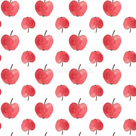 Seamless Pattern With Red And Yellow Watercolor Apples Illustration