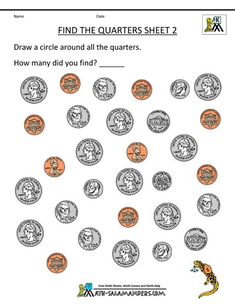 Kindergarten Money Worksheets Find The Quarters 2 800×1035