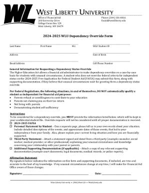 Fillable Online 2024 2025 Wlu Dependency Override Form For Financial