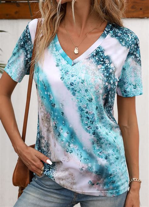 Ombre Multi Color V Neck T Shirt Rotita Usd