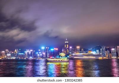 Hong Kong Victoria Harbour Night View Stock Photo 1303242385 | Shutterstock