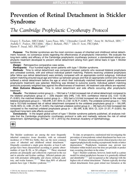 Pdf Prevention Of Retinal Detachment In Stickler Syndrome The