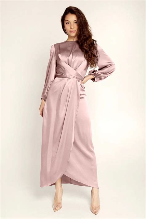 New Womens Elegant Empire Waist Long Sleeve Satin Maxi Dress T300001 Edressit