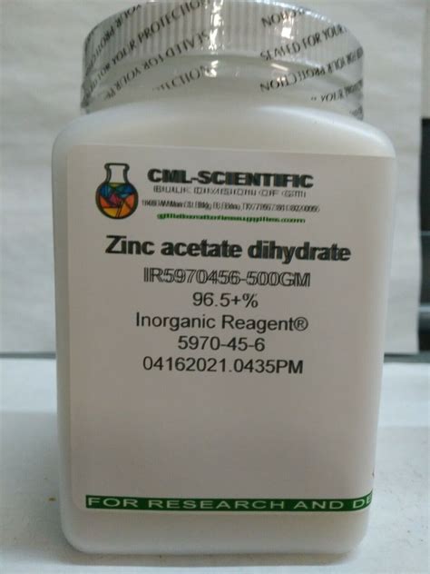 Zinc Acetate Dihydrate 965 Inorganic Reagent® 500g Ebay