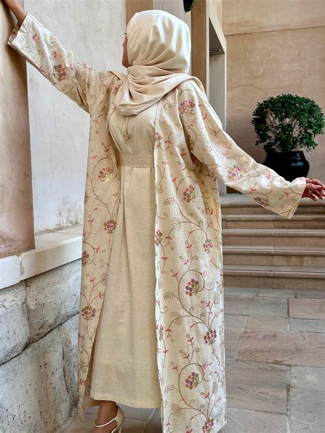 Gold Floral Abaya With Inner Dress Nhd Elegance