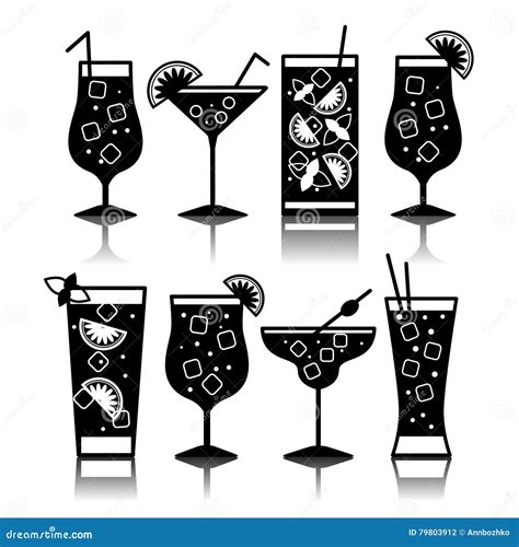 Cocktail Icons Different Kinds Of Glasses Stock Vector Illustration