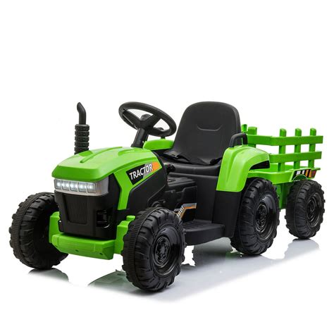 TOBBI 12V Electric Battery-Powered Ride On Toy Tractor Trailer, Green ...