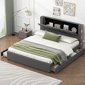 Amazon Merax King Size Bed Frame With Storage Headboard 2 Drawers