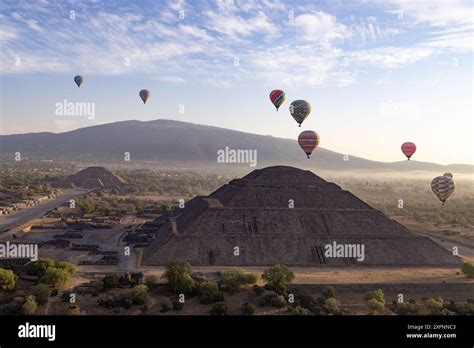 Hot Air Balloons Over The Pyramids Of The Sun And Moon Teotihuacan