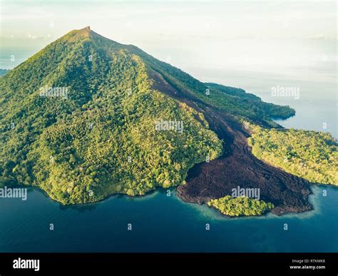 Banda Api, an active volcanic island with fresh lava rocks, Banda ...