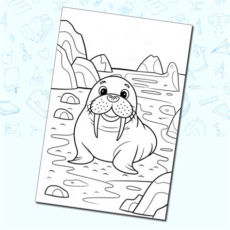 Морж среди камней. Несложная раскраска для детей – идеальная раскраска ...