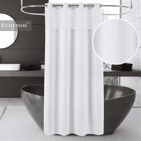 Ecoehoe 71x74 White Waffle Weave Fabric No Hooks Shower Curtain With