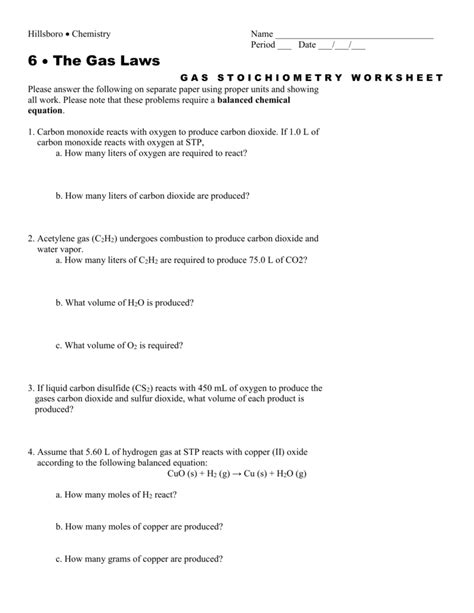 Gas Stoichiometry Worksheet Answers