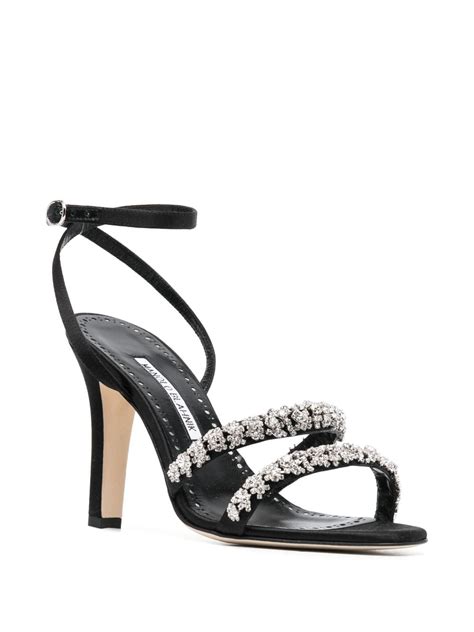 Manolo Blahnik 105mm Crystal Embellished Leather Sandals Black Farfetch