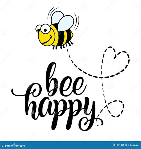 Bee Happy` Funny Vector Text Quotes and Bee Drawing. Stock Vector ...