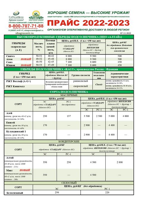 Прайс-лист - ООО "СибАгроЦентр"