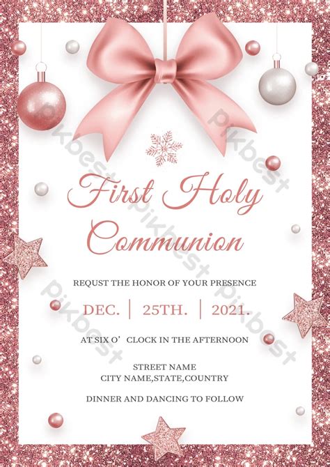 First Holy Communion Romantic Gold Foil Invitation Psd Free Download