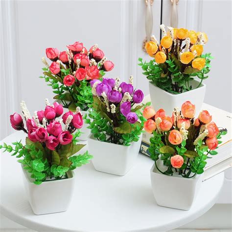 Yesbay Simulation Potted Plants Realistic Faux Silk Flower Deco