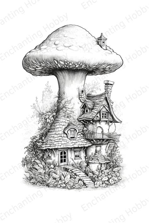 Mushroom Fairy Houses Fantasy Coloring Book Printable Etsy De In