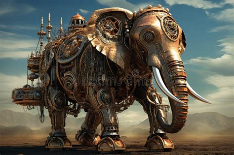 Imaginative Steampunk Elephant Steam Generate Ai Stock Illustration