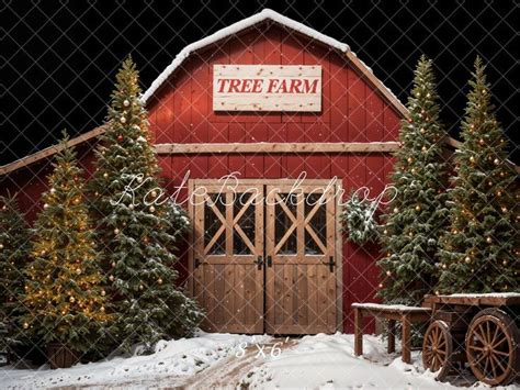 Kate Christmas Forest Red Tree Farm House Backdrop Designed By