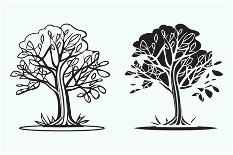 Tree line art vector, Tree silhouette vector, Black and white tree art, Treeline art coloring ...