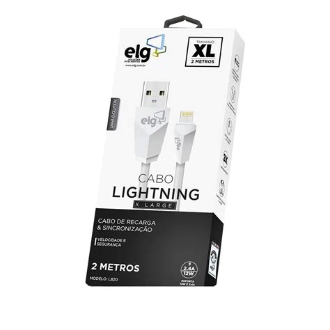 Cabo USB Para Lightning L820 Branco 2 Metros ELG Casa Sertaneja