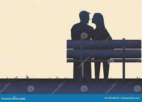 Silhouette Illustration Of A Couple Sitting On A Bench Stock Vector