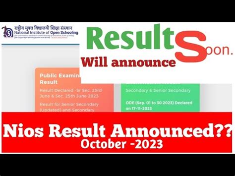 Nios Result Declared Nios Result Update Nios October Result Nios