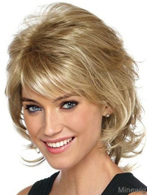 Blonde Classic Womens Wigs With Lace Front Mono Layered Cut Chin Length