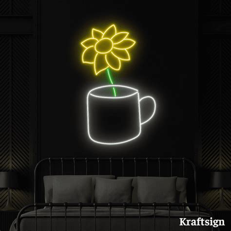 Craftnamesign Flower Cup Neon Sign Flower Shop Decor Bedroom Wall Art