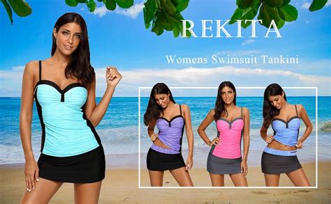 Rekita Womens Swimsuit Halter Tankini Top And Skort Bottom Set Bathing Suits