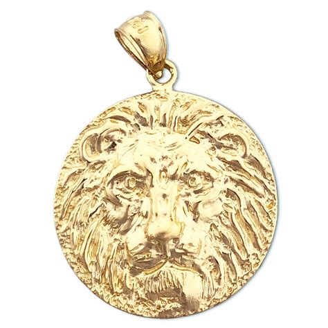 14K Gold Lion Head Charm Pendant Medallion