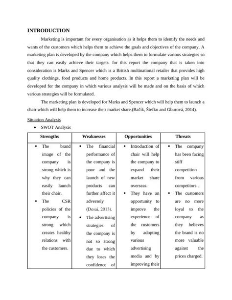 Marketing Essentials Developing A Marketing Plan For Marks And Spencer