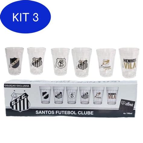 Kit 3 Jogo 6 Copos Americanos Santos Peixe 190Ml Oficial Allmix