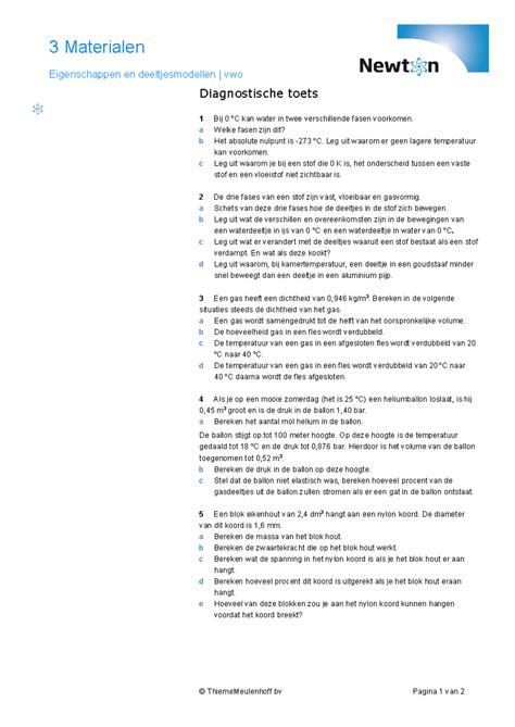 Newton 4 4V 03 diagnostische toets Diagnostische toets 1 Bij 0 ºC kan