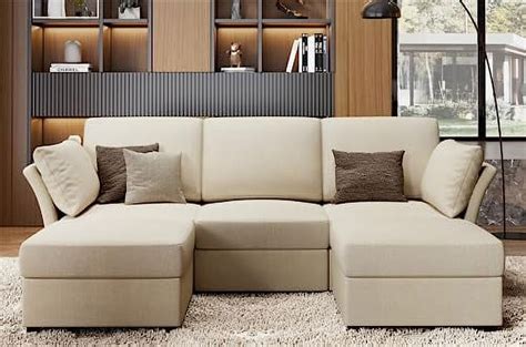 Papajet Sectional U Shaped Couch With Ottomans 5 Seats Sofa Couch For Living Room Beige