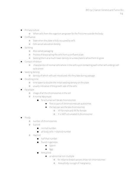 BIO 152 Definitions Notes BIO 152 Cancer Genetics And Tumor Bio B