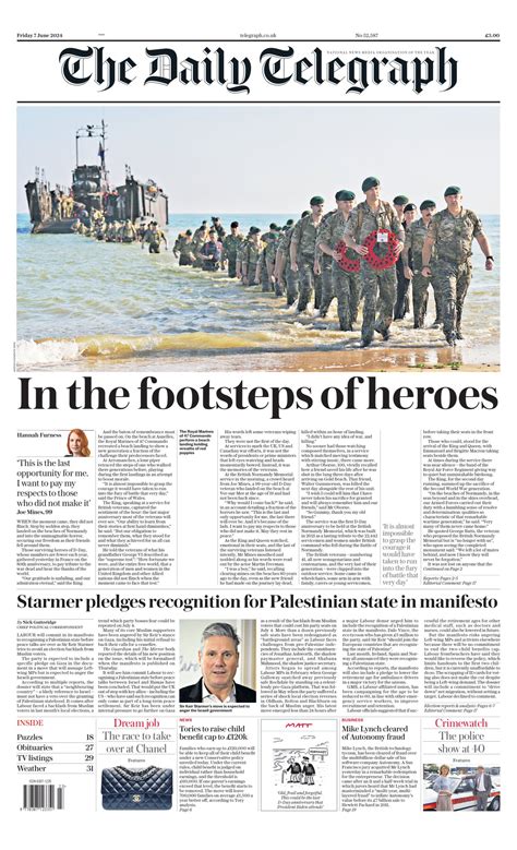 Daily Telegraph Front Page 7th Of June 2024 Tomorrows Papers Today