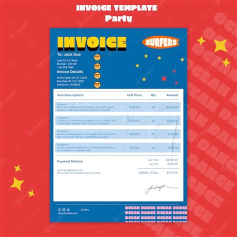 Free Psd Retro Party Fun Invoice Template