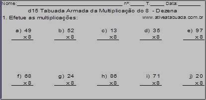 Contas Armadas Das Tabuadas Em PDF Para Imprimir E Praticar