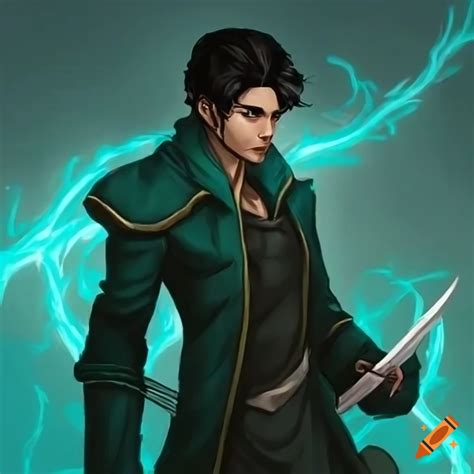 Hispanic Male Rogue With Spikey Black Hair And Teal Coat Carrying A