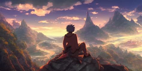 Isekai Masterpiece Anime Boy Sitting On A Rock Off To Stable Diffusion