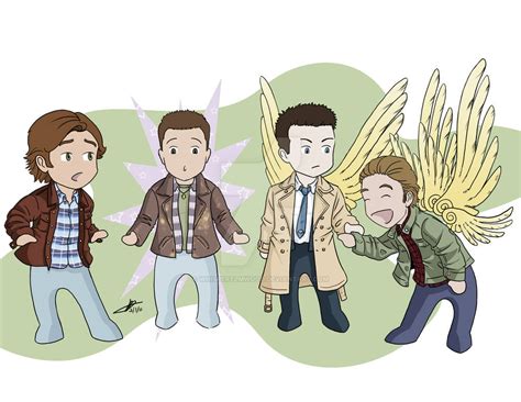 Sam Dean Castiel And Gabriel By Whisperelmwood On Deviantart