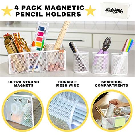 Awesome Office Supplies White Magnetic Pencil Holder 4 Pack Strong