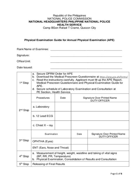 2022 2025 Form PH Physical Examination Guide For Annual Physical