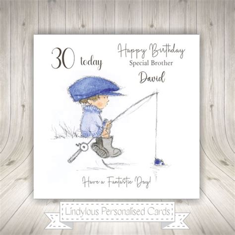 Fishing Boy Personalised Birthday Card Grandson Son Brother Etsy